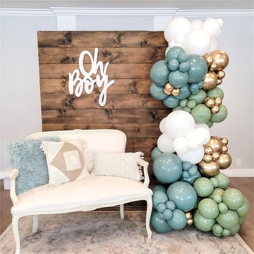 Togvu Dusty Sage Green Blue Gold Balloon Garland Kit, 107 PCS Pastel Olive Green Slate Blue Beige Metallic Gold Balloon Arch Kit for Women Men Boho Birthday Wedding Baby Bridal Shower Party Decorations - Image 4