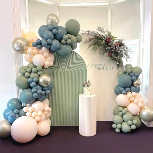 Togvu Dusty Sage Green Blue Gold Balloon Garland Kit, 107 PCS Pastel Olive Green Slate Blue Beige Metallic Gold Balloon Arch Kit for Women Men Boho Birthday Wedding Baby Bridal Shower Party Decorations - Image 5