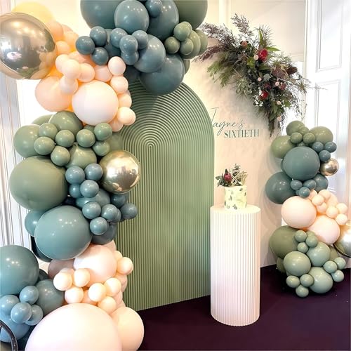 Togvu Dusty Sage Green Blue Gold Balloon Garland Kit, 107 PCS Pastel Olive Green Slate Blue Beige Metallic Gold Balloon Arch Kit for Women Men Boho Birthday Wedding Baby Bridal Shower Party Decorations - Image 3