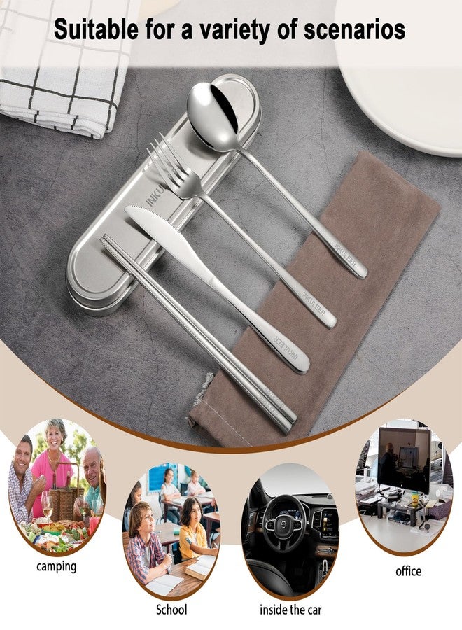 INKULEER Travel Cutlery Set - 18/8 Stainless Steel Reusable Utensils with Metal Case, Portable Silverware for Camping, Office, Travel & Outdoor Dining - Image 5