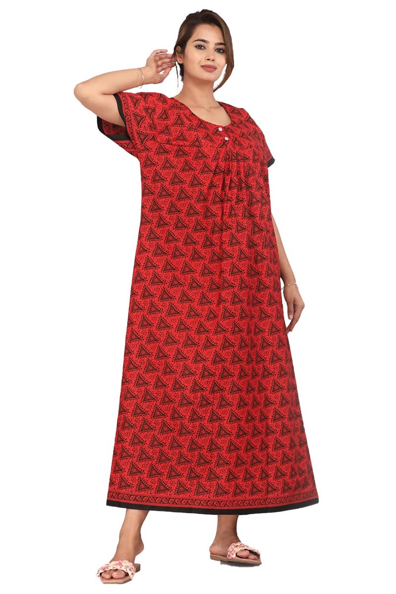 Monique Brand Cotton Nighty for Women — Floral Printed Stylish Night Gown, Comfortable Sleepwear Long Nightwear, Maxi- Free Size (Size - M to XXL-44) - Image 1