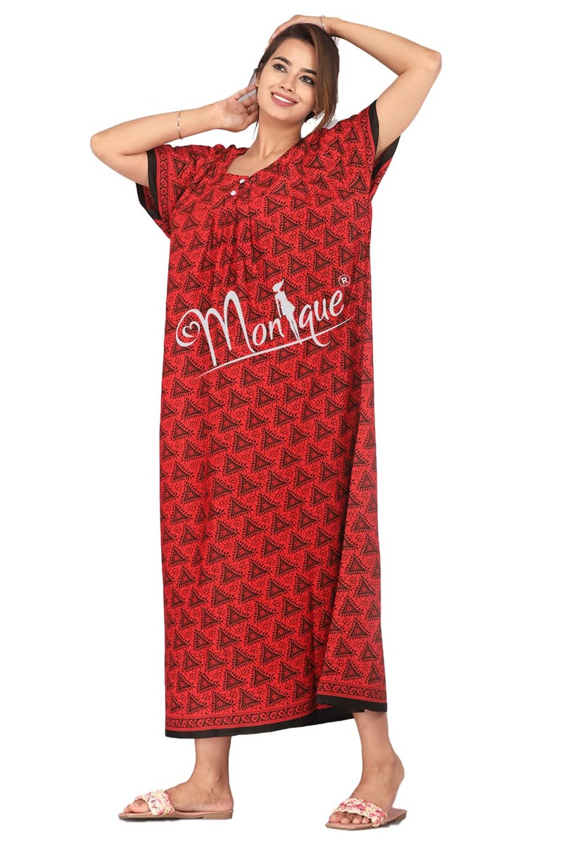 Monique Brand Cotton Nighty for Women — Floral Printed Stylish Night Gown, Comfortable Sleepwear Long Nightwear, Maxi- Free Size (Size - M to XXL-44) - Image 5