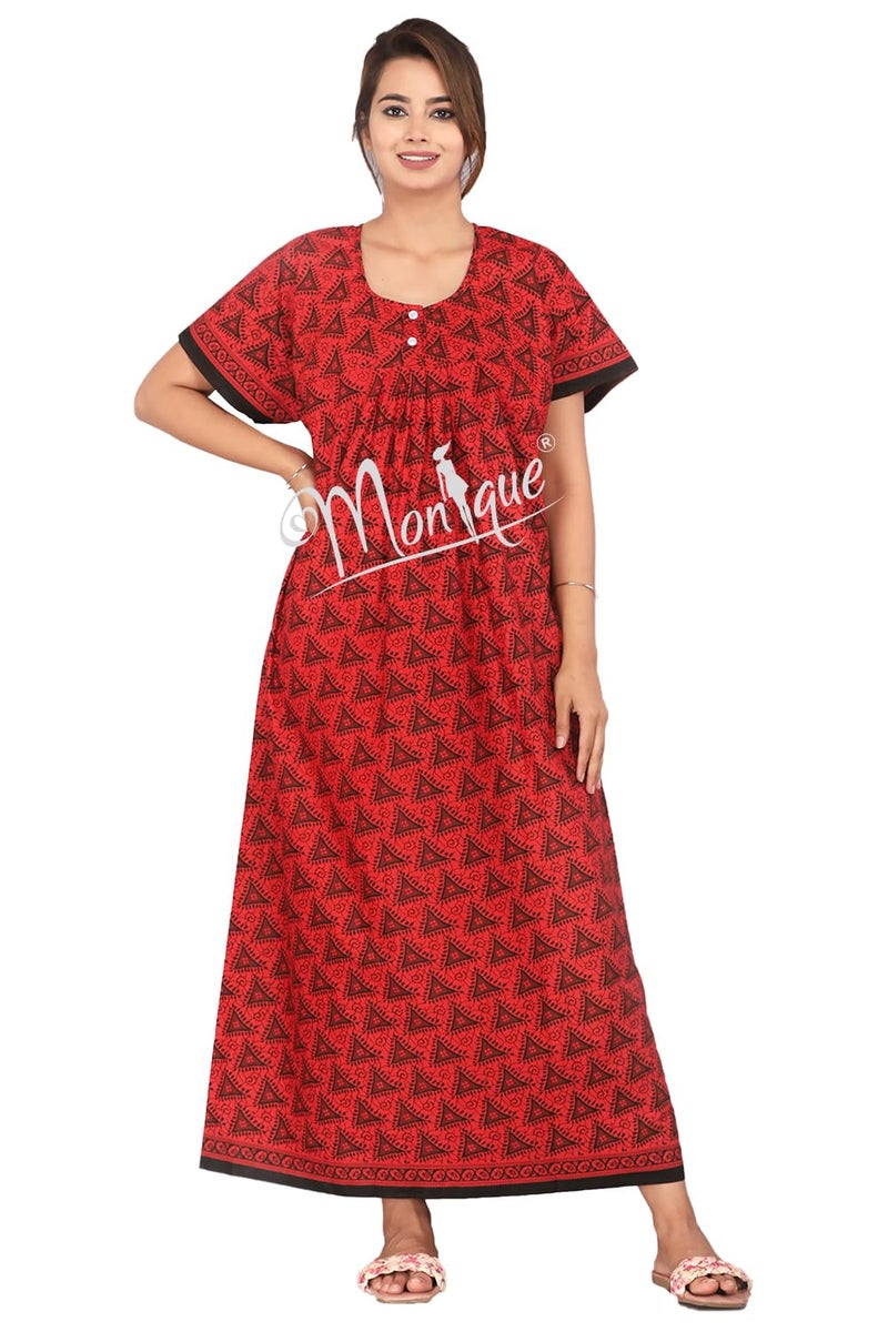Monique Brand Cotton Nighty for Women — Floral Printed Stylish Night Gown, Comfortable Sleepwear Long Nightwear, Maxi- Free Size (Size - M to XXL-44) - Image 3