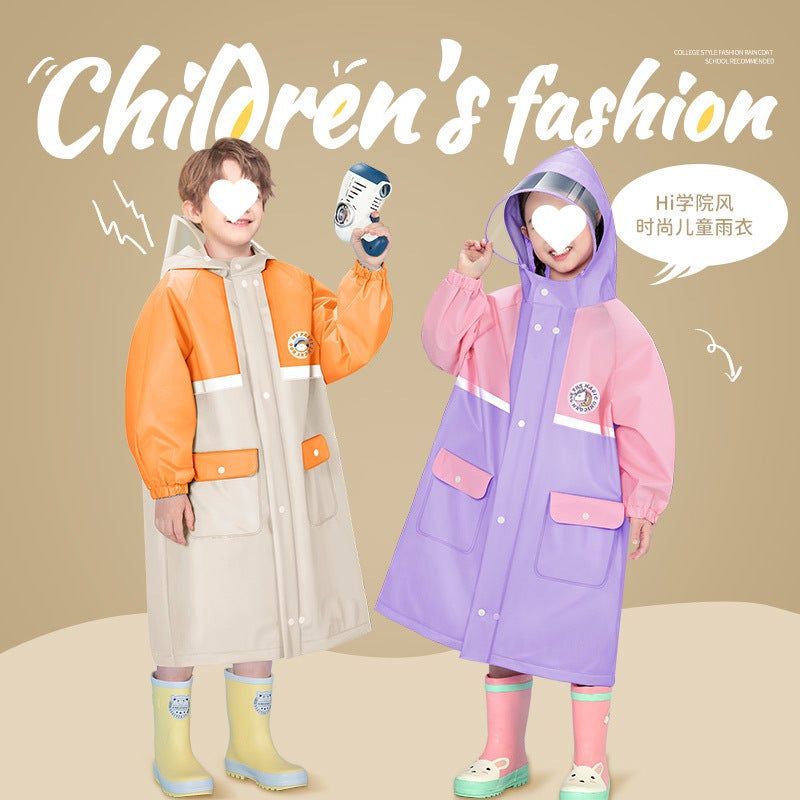 Children'S Raincoat College Style Kindergarten Big Children And Small Children Go To School With Schoolbags And Full Body - Image 2