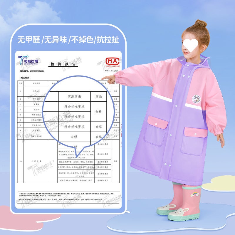 Children'S Raincoat College Style Kindergarten Big Children And Small Children Go To School With Schoolbags And Full Body - Image 5