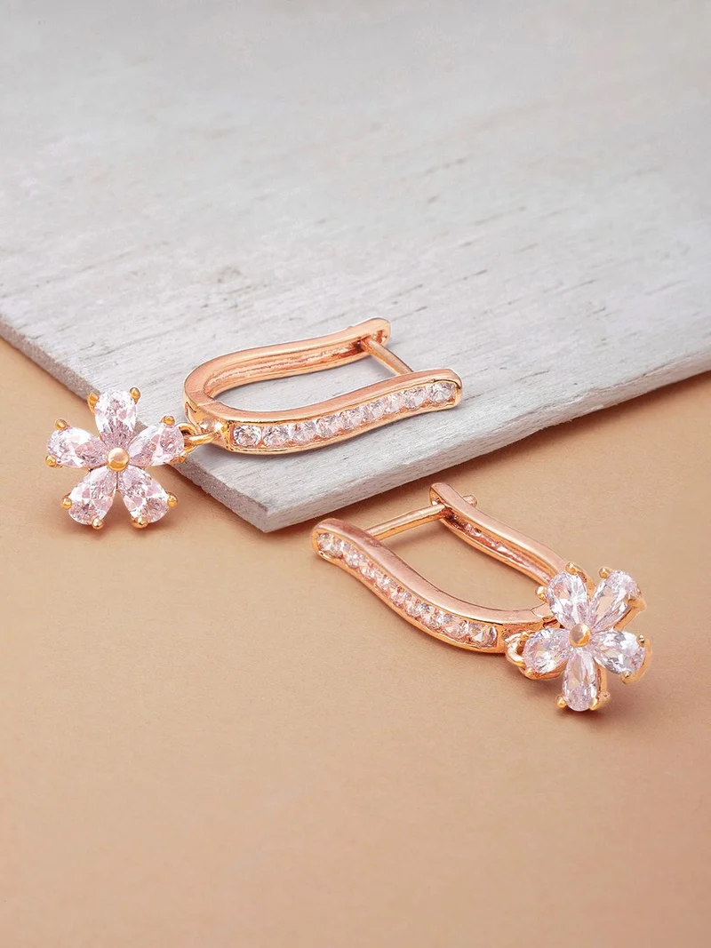 Priyaasi Rose Studded Floral Drop Earrings