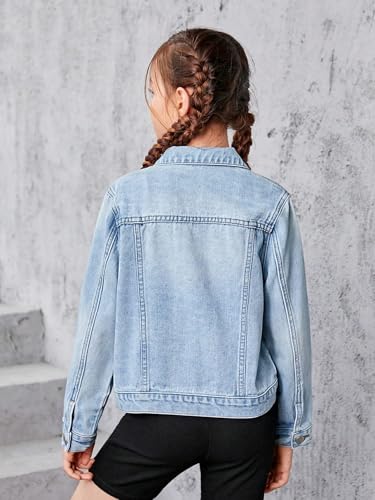WDIRARA Girl's Ripped Flap Pocket Button Front Long Sleeve Collared Denim Jacket Light Wash 10Y - Image 3