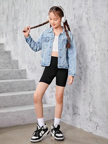 WDIRARA Girl's Ripped Flap Pocket Button Front Long Sleeve Collared Denim Jacket Light Wash 10Y - Image 5