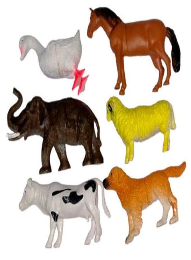 نيجي مجموعة نيجي من 6 مجسمات حيوانات مزرعة كبيرة الحجم للأطفال، تتضمن حيوانات متنوعة: فيل، كلب، بقرة، حصان، خروف، بطة، وحواجز. - Image 1