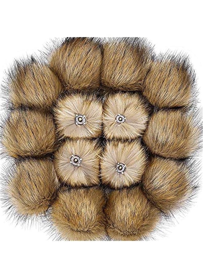 14 Pieces Faux Fur Pom Pom Ball Fluffy Pompom Ball with Removable Press on for Knitting Hat Gloves Keychains Accessories(Natural)  - Image 1