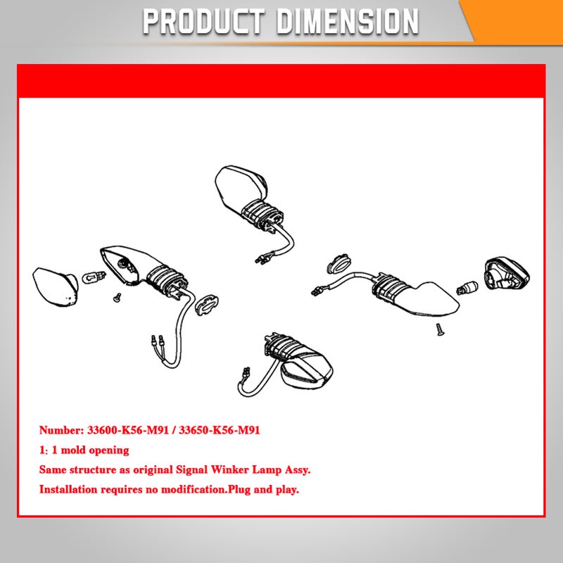 Motorcycle Rear Signal Light Rear Winker Lamp Replacement for HONDA RS150 V2 OEM: 33600-K56-M91, 33650-K56-M91 - Image 2