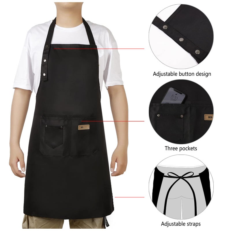 Hongsome Artist Apron,Paint Garden Pottery Teacher Painting Aprons for Adults Women 3 Pockets, Adjustable Bib Apron for Art Gardening Cooking Black - Image 4
