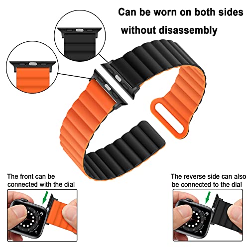Anlinser Compatible with Apple Watch Band 49/46/45/44/42/41/40/38mm, Women Men Double Side Reversible Magnetic Strap with Loop for iWatch Ultra 3-1 Series 11/10/9/8/7/6-1 SE (49/46/45/44, Black/OR) - Image 3