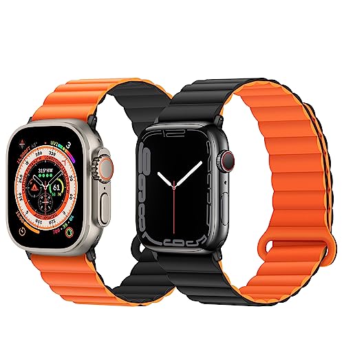 Anlinser Compatible with Apple Watch Band 49/46/45/44/42/41/40/38mm, Women Men Double Side Reversible Magnetic Strap with Loop for iWatch Ultra 3-1 Series 11/10/9/8/7/6-1 SE (49/46/45/44, Black/OR) - Image 2