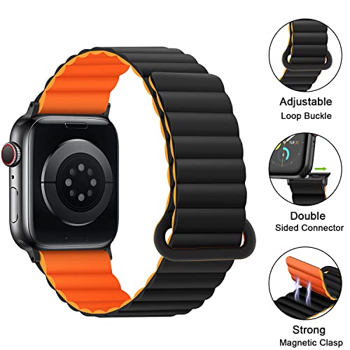 Anlinser Compatible with Apple Watch Band 49/46/45/44/42/41/40/38mm, Women Men Double Side Reversible Magnetic Strap with Loop for iWatch Ultra 3-1 Series 11/10/9/8/7/6-1 SE (49/46/45/44, Black/OR) - Image 4