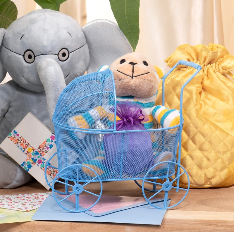 Red Co. Adorable Baby Shower Centerpiece, Decorative Stroller Carriage Basket, Blue, 8-inch - Image 4