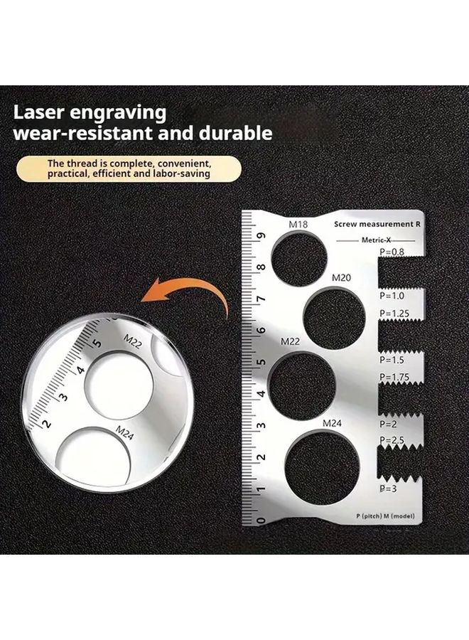 Silver Metal Screw Bolt Measuring Caliper Thread Size Gauge Durable Portable Ruler - Image 4