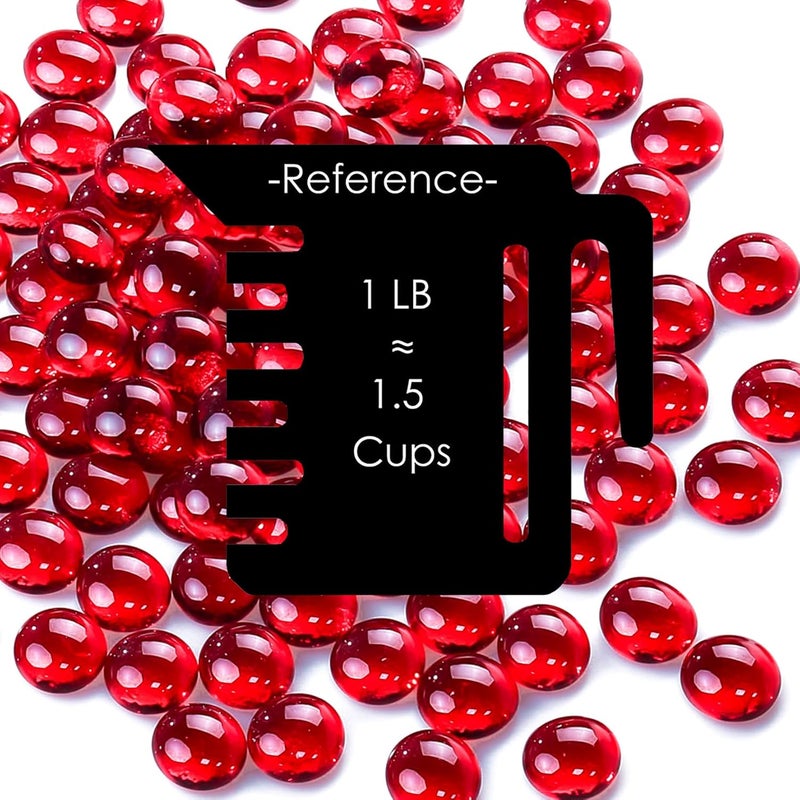 CYS EXCEL Red Glass Gemstone Beads Vase Fillers (1 LB, Approx. 100 PCS) Flat Marble Beads Multiple Color Choices Aquarium Decor Rocks Floral Stones Decorative Mosaic Glass Gem Pebbles - Image 2