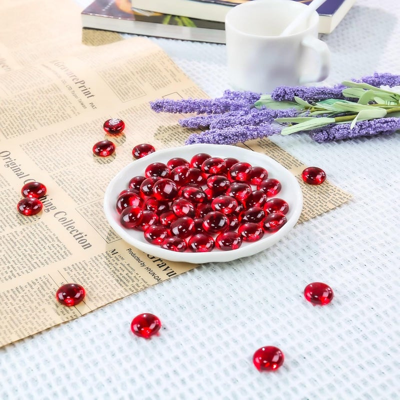 CYS EXCEL Red Glass Gemstone Beads Vase Fillers (1 LB, Approx. 100 PCS) Flat Marble Beads Multiple Color Choices Aquarium Decor Rocks Floral Stones Decorative Mosaic Glass Gem Pebbles - Image 5