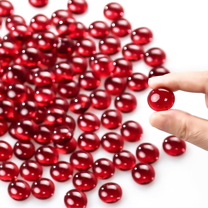 CYS EXCEL Red Glass Gemstone Beads Vase Fillers (1 LB, Approx. 100 PCS) Flat Marble Beads Multiple Color Choices Aquarium Decor Rocks Floral Stones Decorative Mosaic Glass Gem Pebbles - Image 3