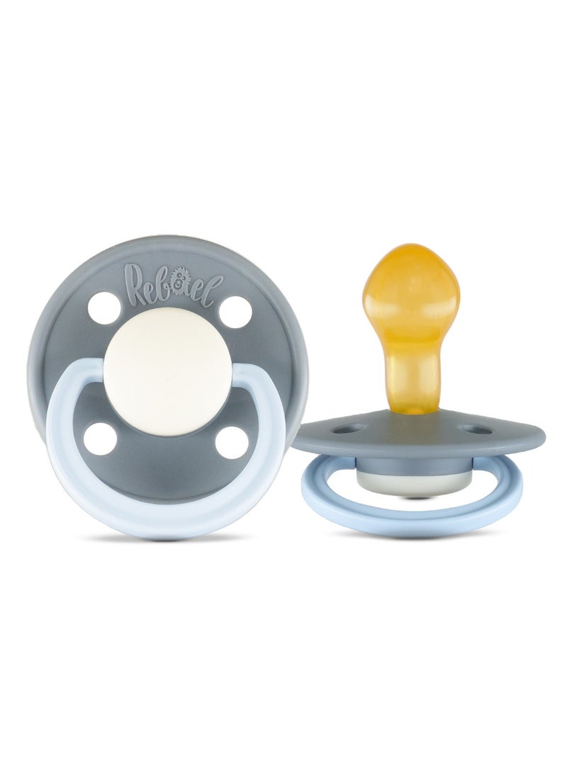 Rebael Fashion Natural Rubber Round Pacifier Size 2 - Baby 6M+ (2-pack) - Stormy Pearly Elephant/ Cold White Pony - Image 2