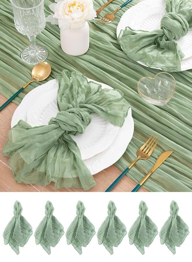 YIM-VIBEHAUS 6 Pieces Cloth Napkins, 20x20 Inch Gauze Napkins, Soft Boho Table Napkins Rustic Wrinkled CheeseCloth Napkins for Wedding Party, Reception, Bridal Shower, Table Decor (Green) - Image 1