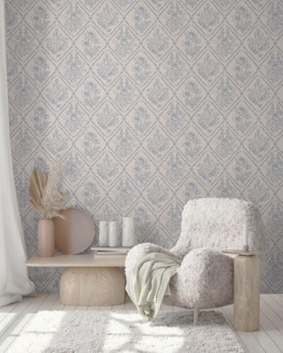 Kitico Peel and Stick Wallpaper Vintage Boho Wallpaper Blue and Beige Contact Paper Floral Removable Waterproof Wall Paper for Bathroom/Bedroom Self Adhesive for Cabinets Vinyl 17.3''x118.1'' - Image 4
