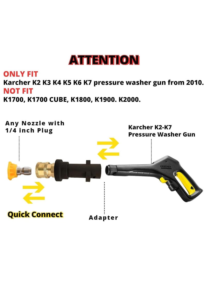 RATSAW Quick Connect 1/4 Inch Pressure Washer Gun Adapter Multi Grade Brass Spray Nozzle Tip Set Female Pressure Washer Fittings Only Compatible with Karcher K2 K3 K4 K5 K6 K7 Foam Gun Parts  - Image 2