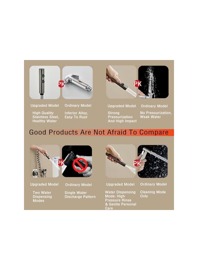 The Bros Stainless Steels Shattaf Set - Handheld Shower Sprayer with 2m Premium Hose and Wall Base, Bidet Spray Bottom Cleaner Spray for Bathroom Washroom (2 modes) - Image 5