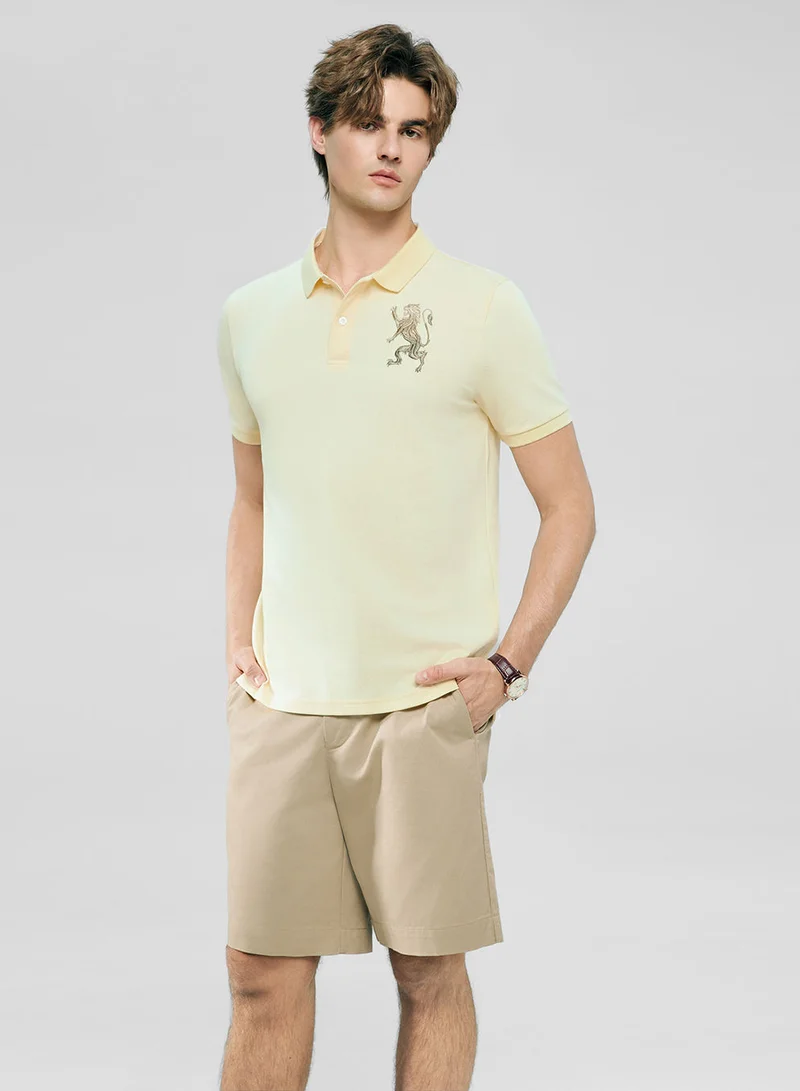 Men’s Slim Fit 3D Lion Embroidery Lycra Pique Polo