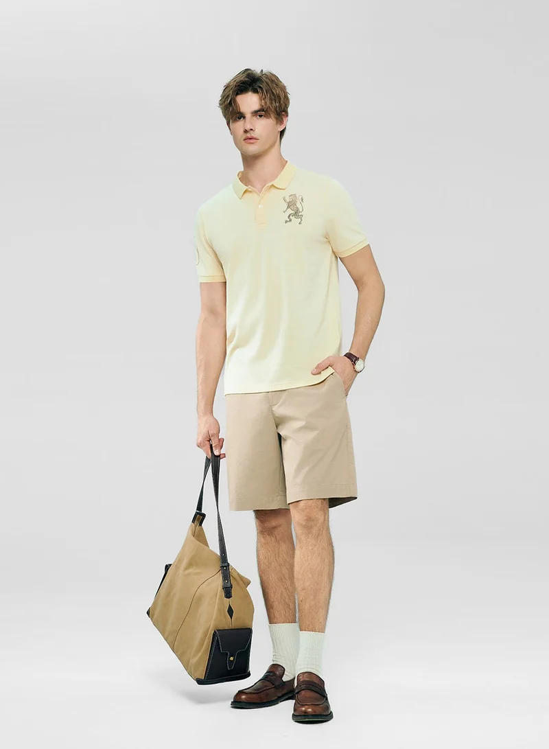 GIORDANO  Men’s Slim Fit 3D Lion Embroidery Lycra Pique Polo for Men | Best Price UAE