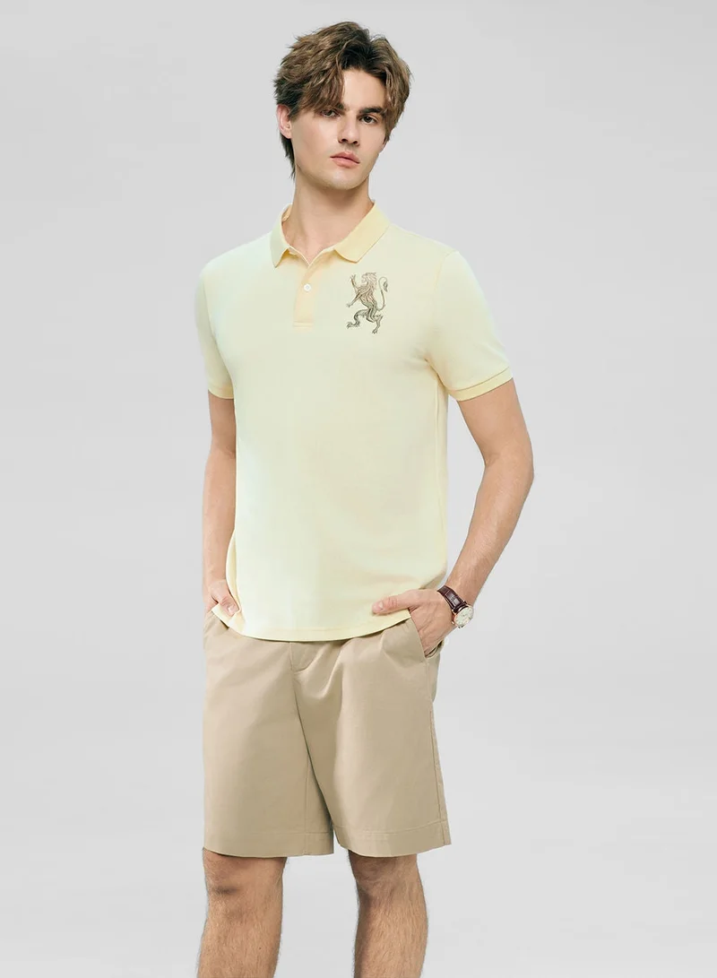 Men’s Slim Fit 3D Lion Embroidery Lycra Pique Polo