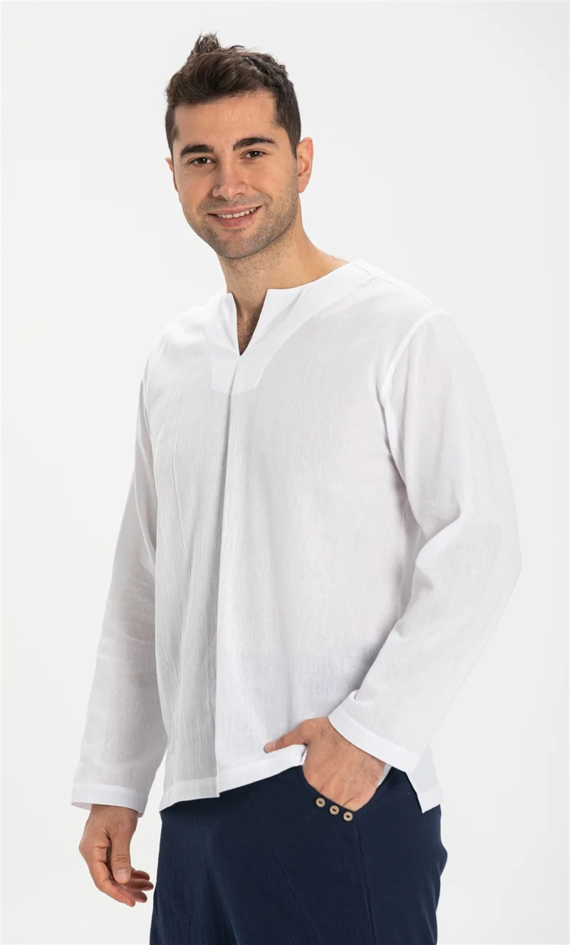 Eliş Şile Bezi Long Sleeve Şile Cloth Crew Neck Men's Tshirt White 3001