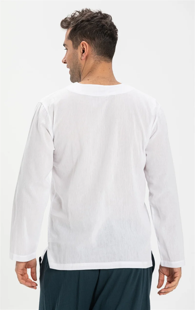 Eliş Şile Bezi Long Sleeve Şile Cloth Crew Neck Men's Tshirt White 3001