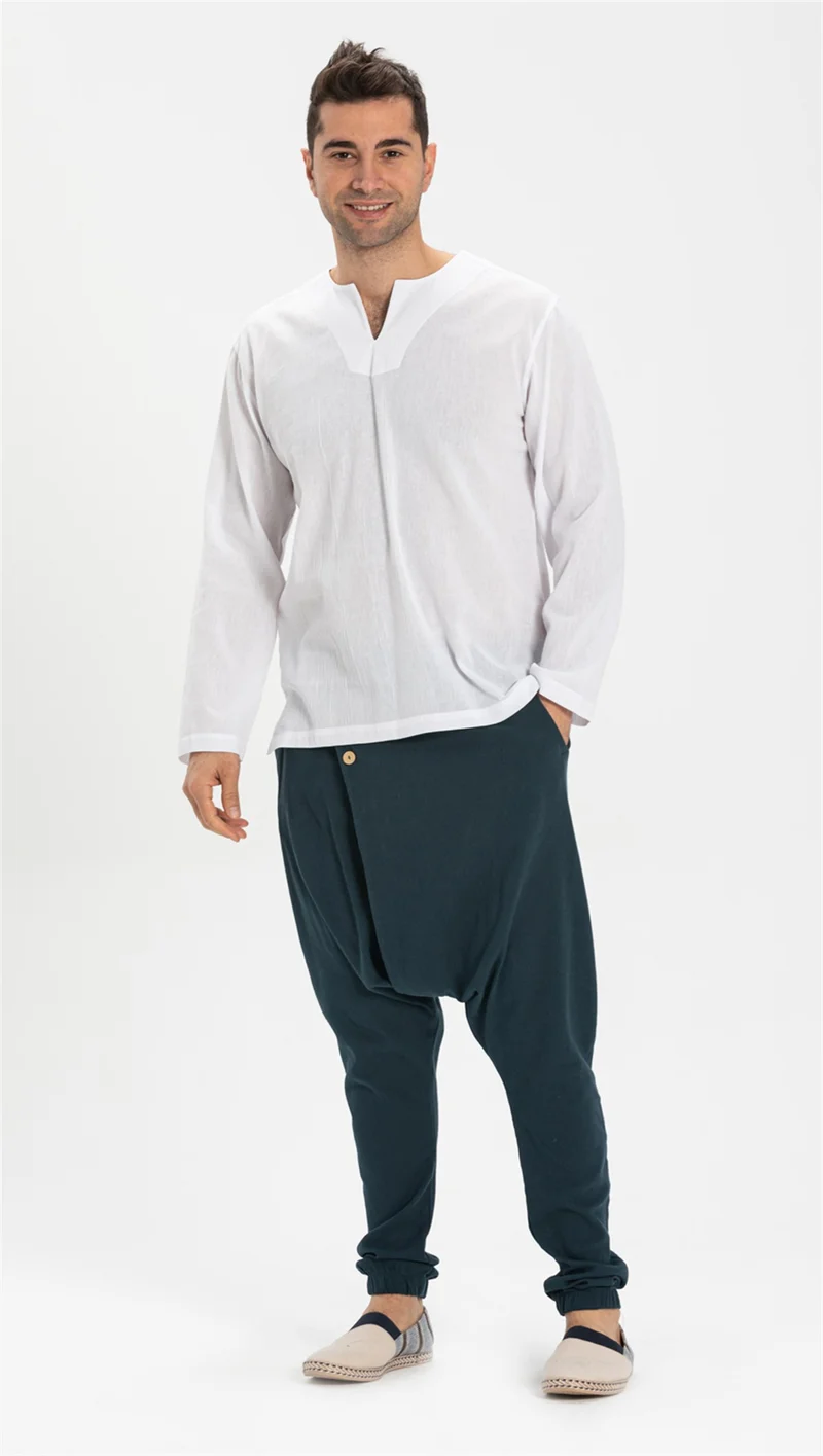 Eliş Şile Bezi Long Sleeve Şile Cloth Crew Neck Men's Tshirt White 3001