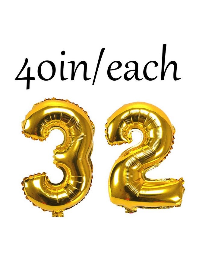 Hatcher lee Happy 32Nd Birthday Banner Balloons Set For 32 Years Old Birthday Party Decoration Supplies Gold Black - Image 2