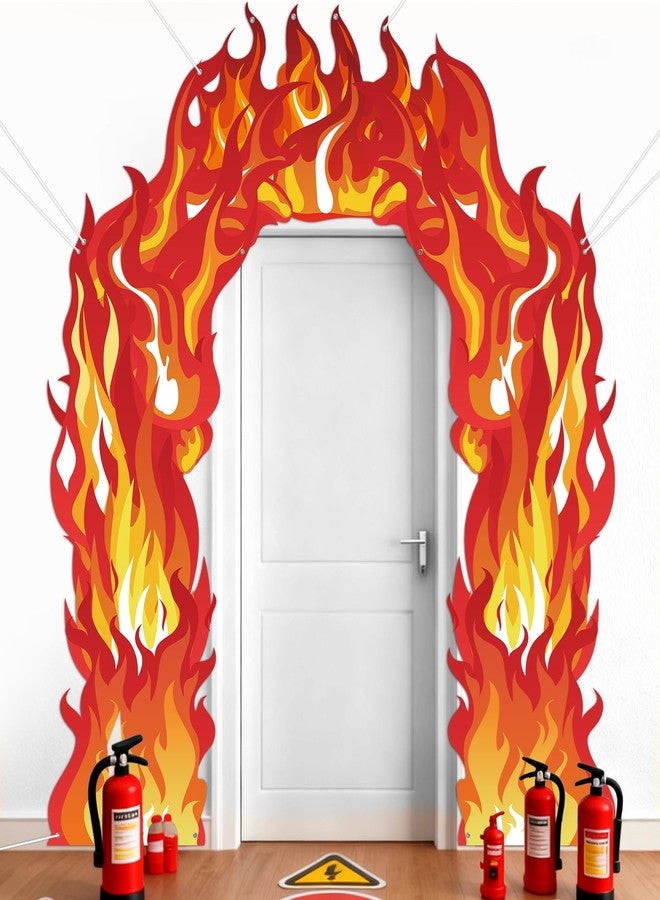 OBUSATT 3Pcs Fire Flame Porch Banners Fire Birthday Party Decorations Flame Hanging Door Cover Banner Firefighter Porch Signs Backdrop for Pentecost Decor Firetruck Rescue Camping Photo Booth Prop Favors - Image 1