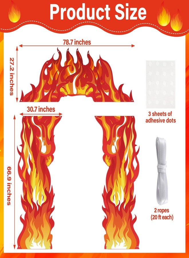 OBUSATT 3Pcs Fire Flame Porch Banners Fire Birthday Party Decorations Flame Hanging Door Cover Banner Firefighter Porch Signs Backdrop for Pentecost Decor Firetruck Rescue Camping Photo Booth Prop Favors - Image 2