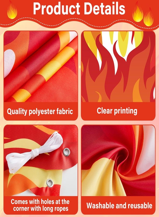 OBUSATT 3Pcs Fire Flame Porch Banners Fire Birthday Party Decorations Flame Hanging Door Cover Banner Firefighter Porch Signs Backdrop for Pentecost Decor Firetruck Rescue Camping Photo Booth Prop Favors - Image 3