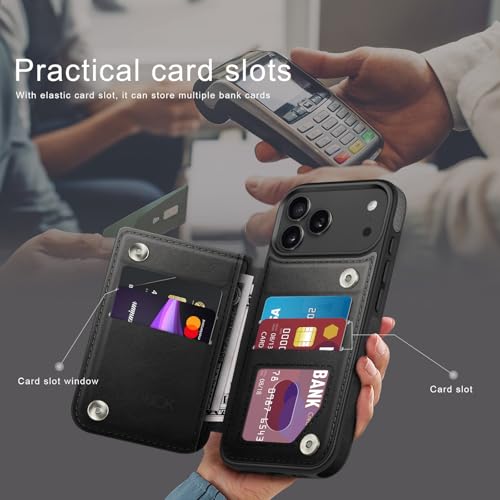 DJDUCK Designed for iPhone 17 Pro Max Case Wallet with Card Holder, [Magnetic Clasp Cover] [RFID Blocking Leather Protection] Shockproof Women Men Cases 6.9 Inch for Apple 17 ProMax Black - Image 3