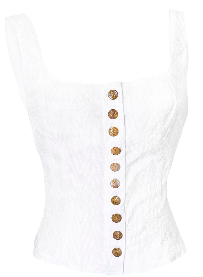 SOLOBUY White top with buttons, sleeveless, 100% cotton - Image 1