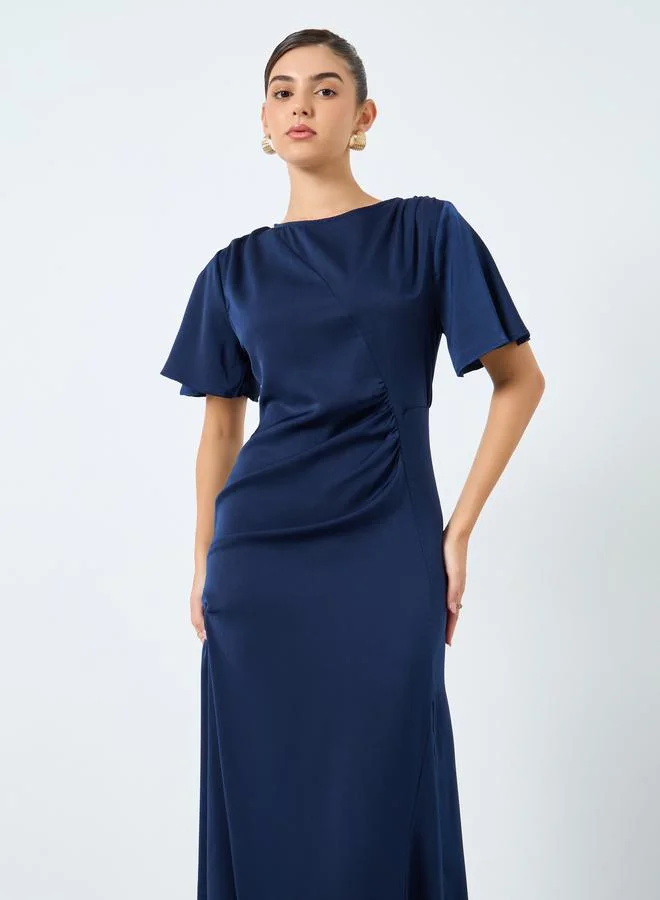 Styli Styli Satin Gathered Detail A-Line Maxi Dress