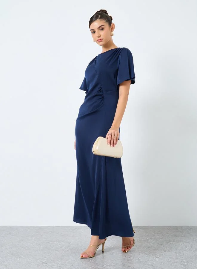 Styli Styli Satin Gathered Detail A-Line Maxi Dress