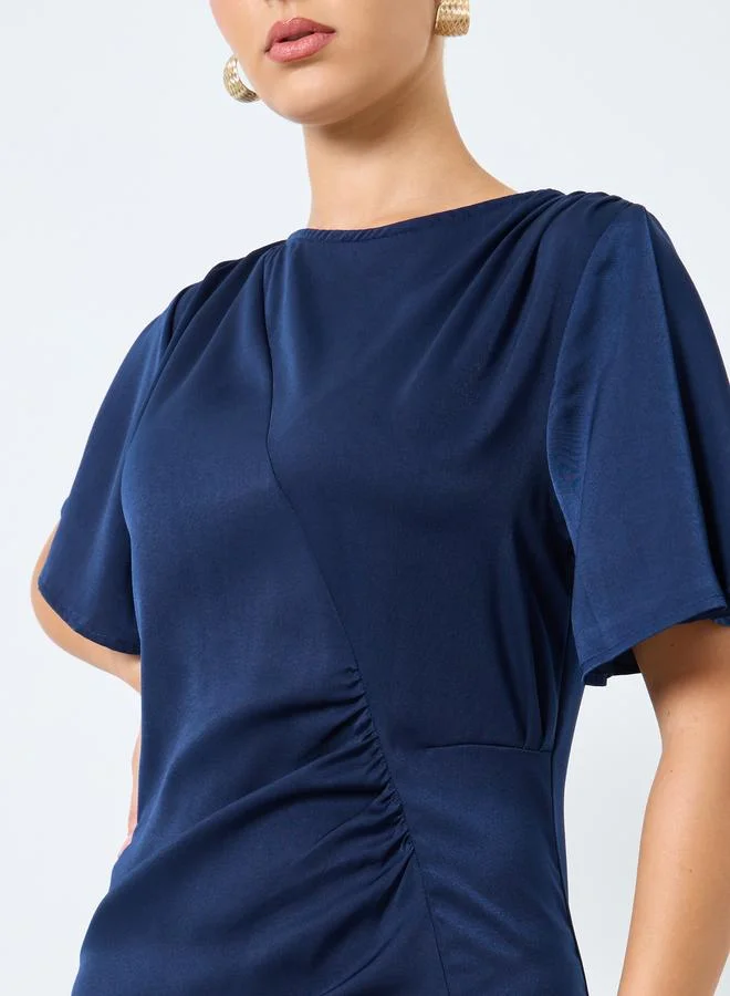 Styli Styli Satin Gathered Detail A-Line Maxi Dress