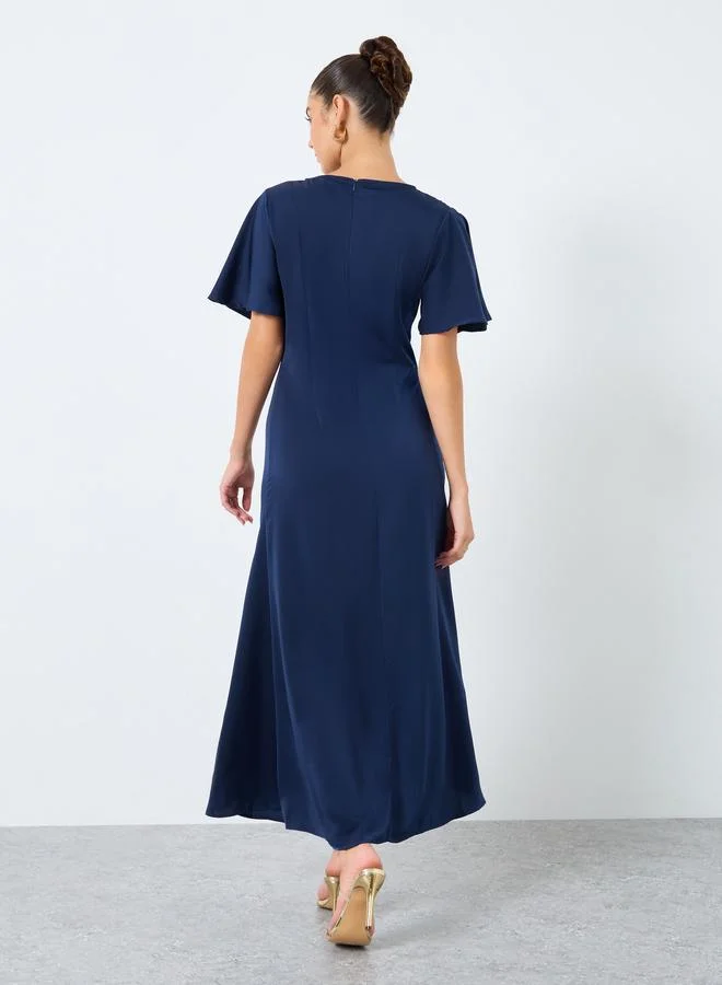 Styli Styli Satin Gathered Detail A-Line Maxi Dress