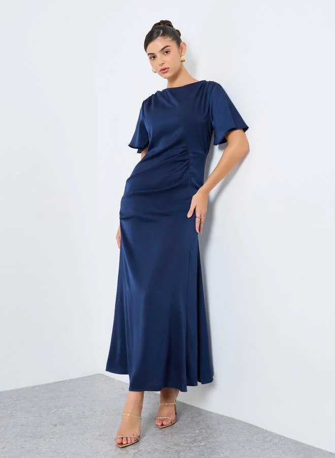 Styli Styli Satin Gathered Detail A-Line Maxi Dress