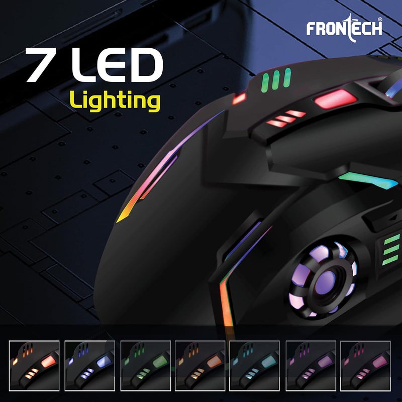 FRONTECH Wired Gaming Mouse, 6 Key RGB Backlit Effect| 7 LED Lighting| USB Plug & Play| 3600 DPI| for PC/Desktop/Mac/Laptop, 1-Year Warranty (MS-0050, Black) - Image 5
