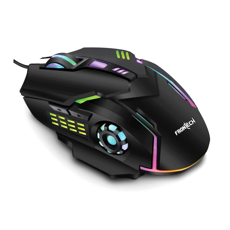 FRONTECH Wired Gaming Mouse, 6 Key RGB Backlit Effect| 7 LED Lighting| USB Plug & Play| 3600 DPI| for PC/Desktop/Mac/Laptop, 1-Year Warranty (MS-0050, Black) - Image 1