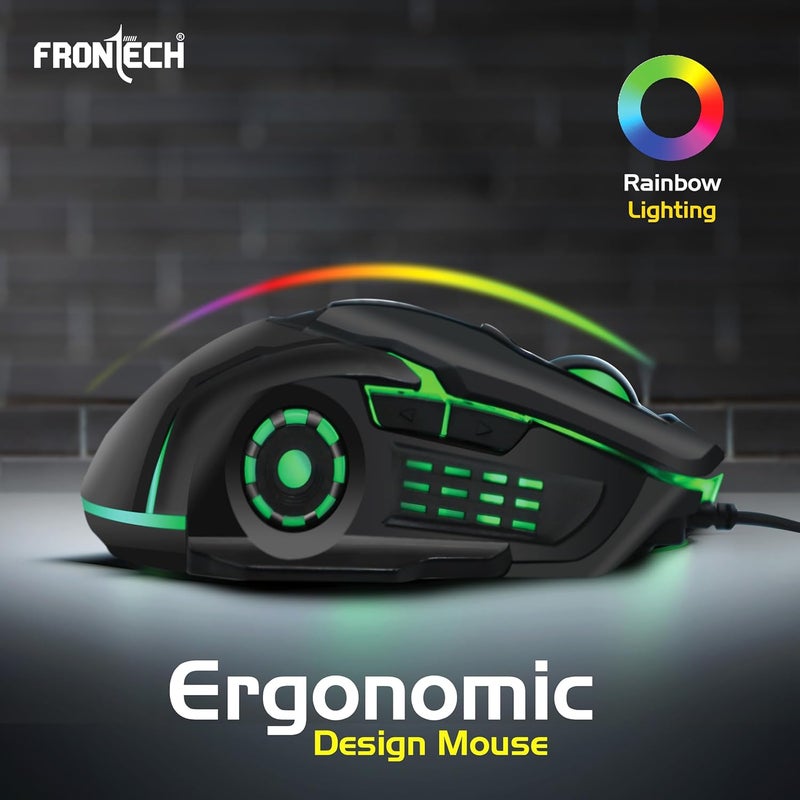 FRONTECH Wired Gaming Mouse, 6 Key RGB Backlit Effect| 7 LED Lighting| USB Plug & Play| 3600 DPI| for PC/Desktop/Mac/Laptop, 1-Year Warranty (MS-0050, Black) - Image 4