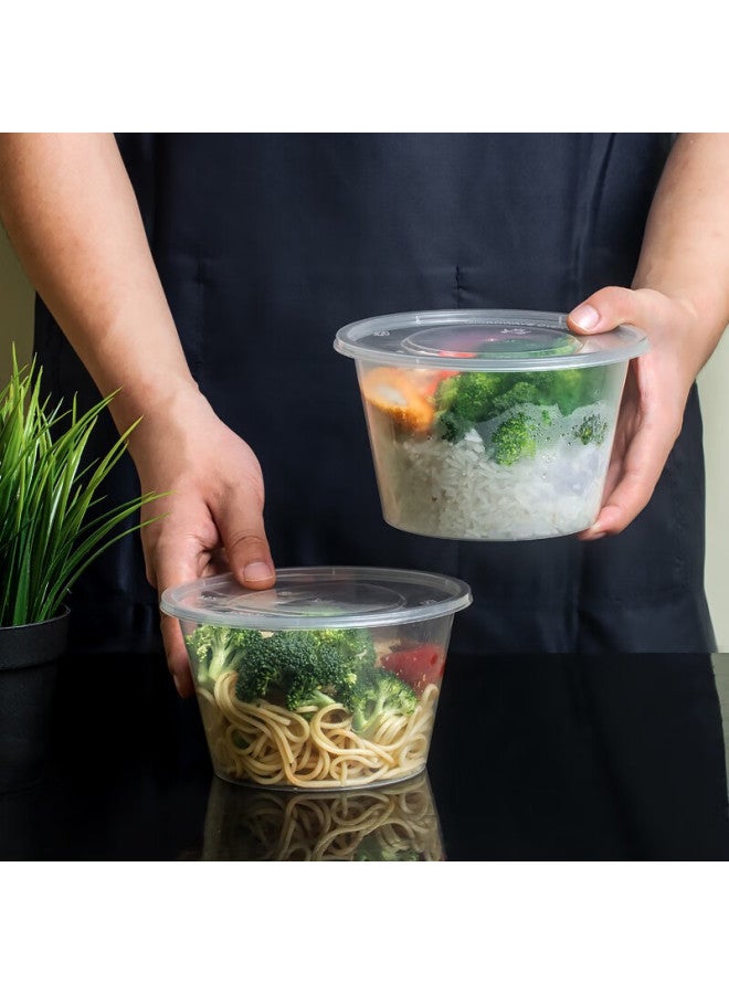 Yata Wutian Disposable Food Containers, Takeout Boxes, Plastic Round Containers With Lids, 1000 Model, 50 Sets, Takeout Soup Bowls - Image 3